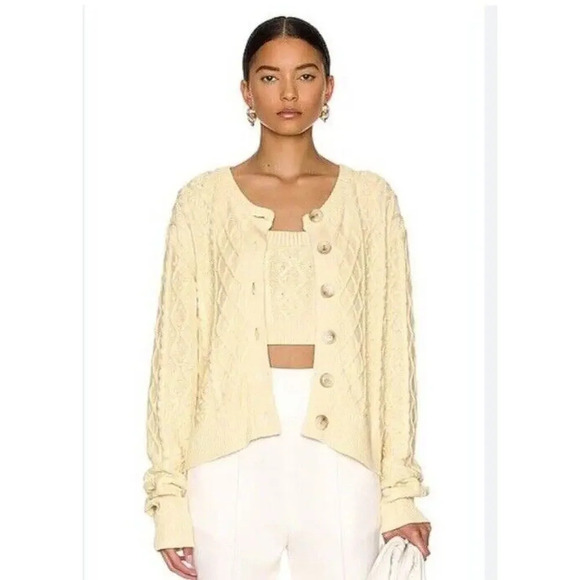 Lou Lou Studio Women's Scoop Neck Cable Knit Silk/Linen Cardigan Sweater Size M - Picture 1 of 8